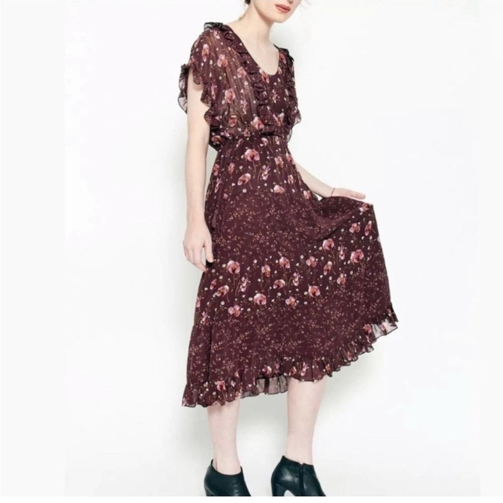 New Ulla Johnson 2 Meadow Silk Floral Print Tiered Ruffle Dress Cottage Dainty